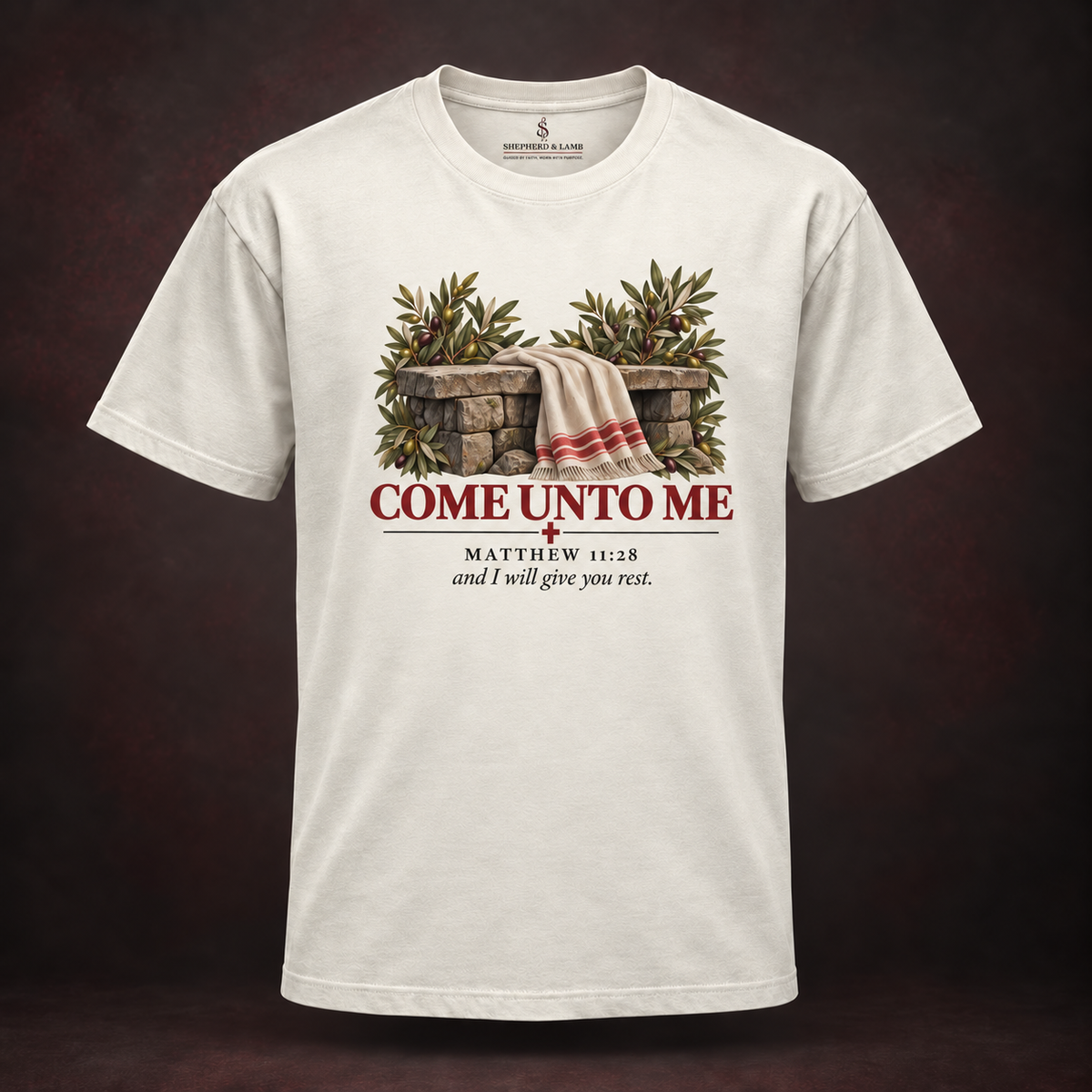 COME UNTO ME Red Letter Studio Natural Bella+Canvas 3010 tee front view