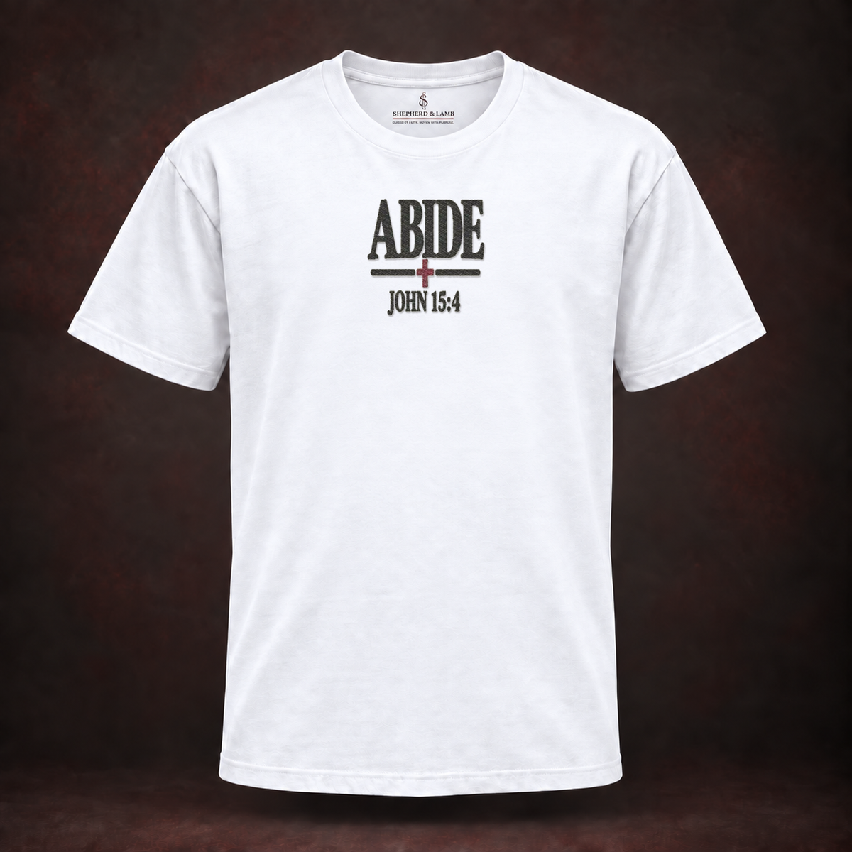 ABIDE embroidered Christian tee in White — Shepherd & Lamb