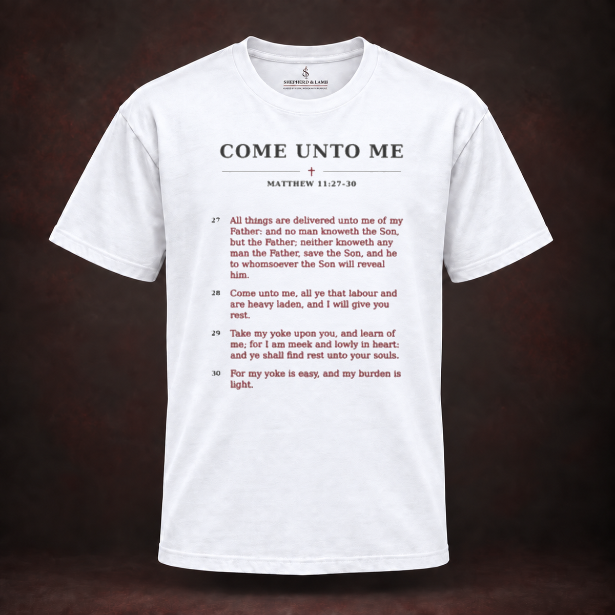 COME UNTO ME Red Letter His Words White Bella+Canvas 3010 tee front view