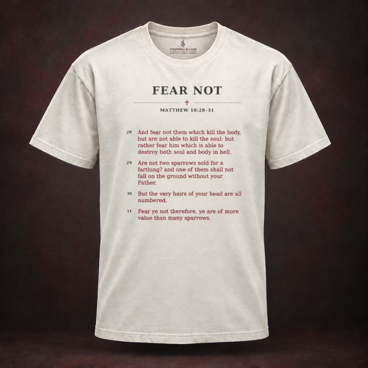FEAR NOT Red Letter His Words Natural Bella+Canvas 3010 tee front view