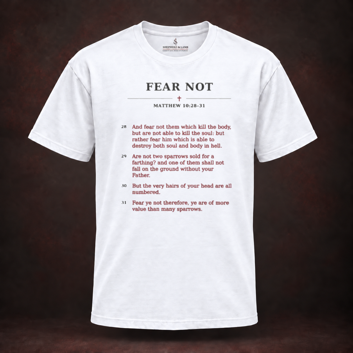FEAR NOT Red Letter His Words White Bella+Canvas 3010 tee front view