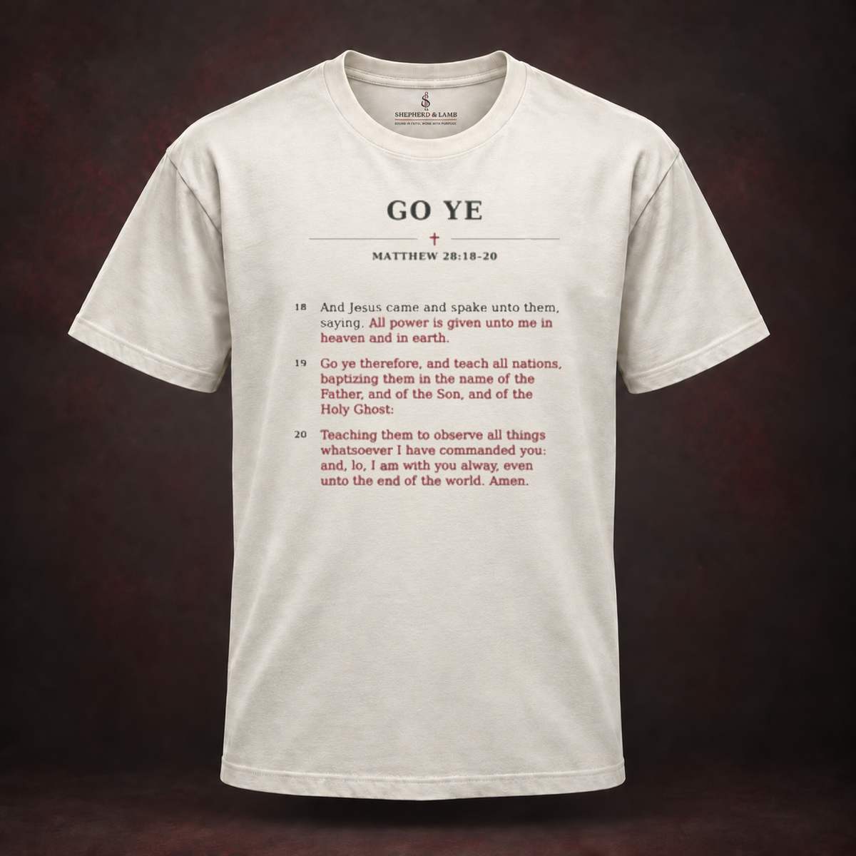 GO YE Red Letter His Words Natural Bella+Canvas 3010 tee front view