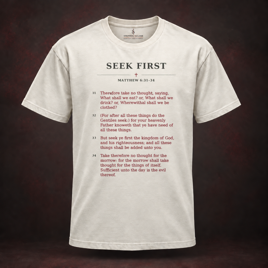 SEEK FIRST — Red Letter His Words Tee