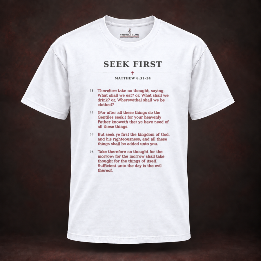 SEEK FIRST — Red Letter His Words Tee
