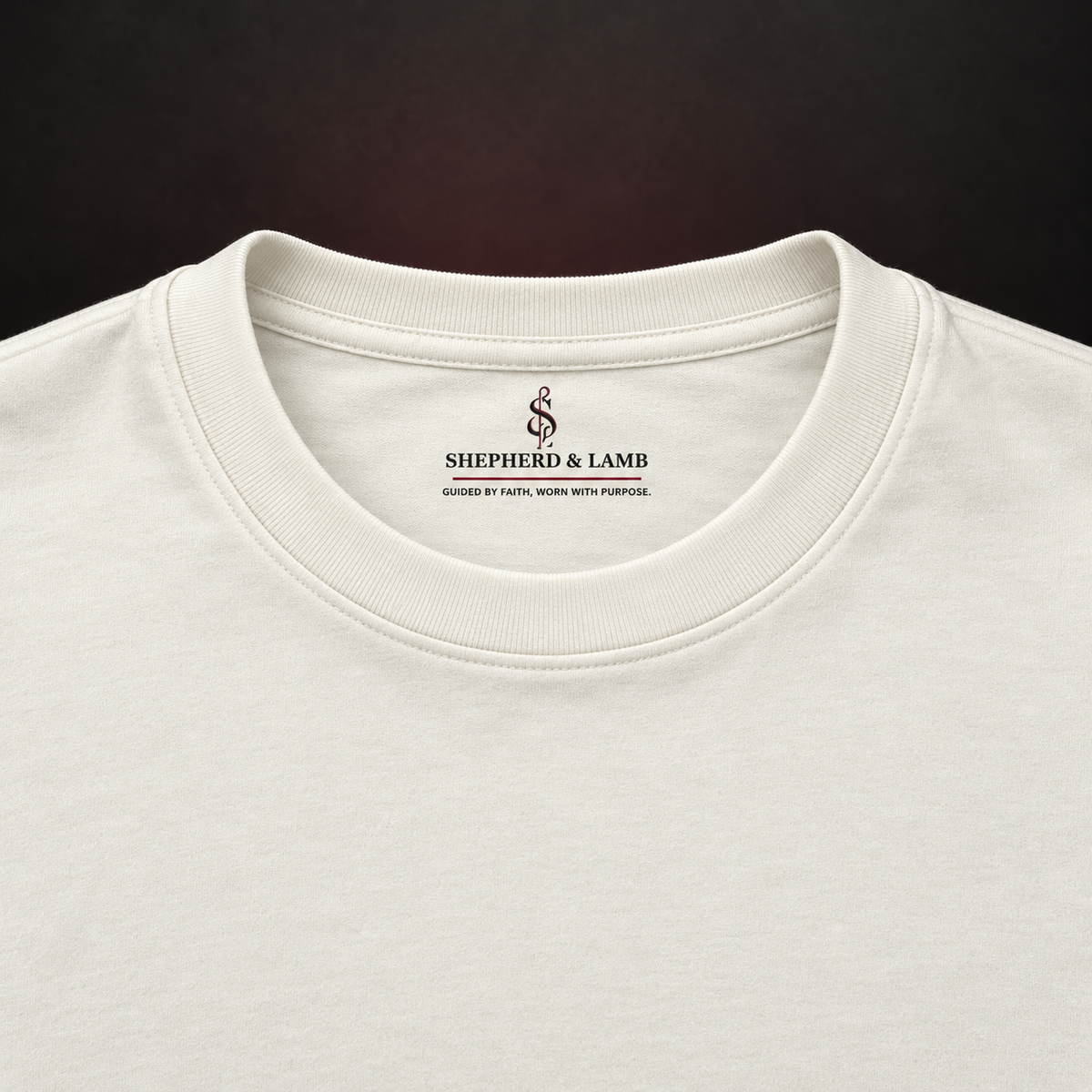 Shepherd & Lamb inner-neck print on Natural Bella+Canvas 3010 tee