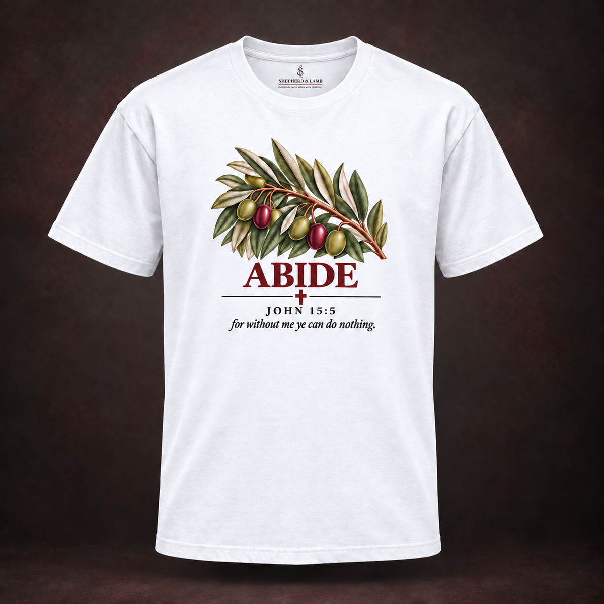 ABIDE Red Letter Studio White Bella+Canvas 3010 tee front view