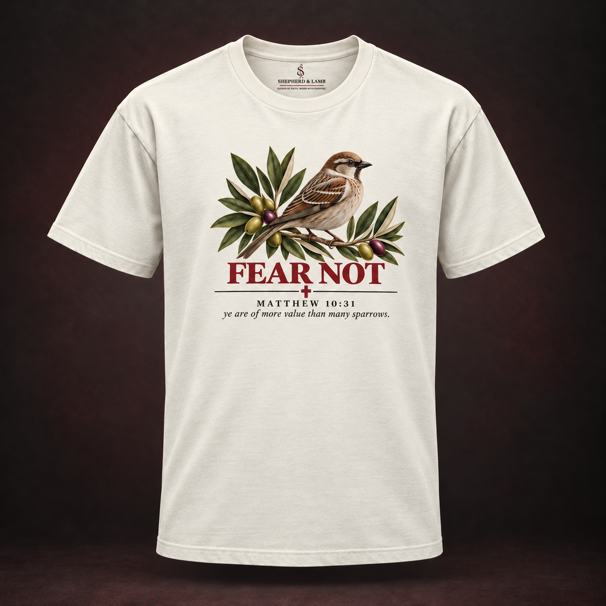 FEAR NOT Red Letter Studio Natural Bella+Canvas 3010 tee front view