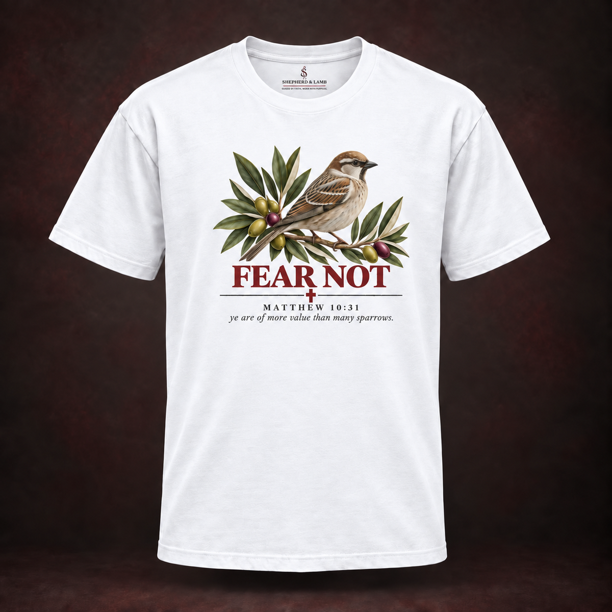 FEAR NOT Red Letter Studio White Bella+Canvas 3010 tee front view