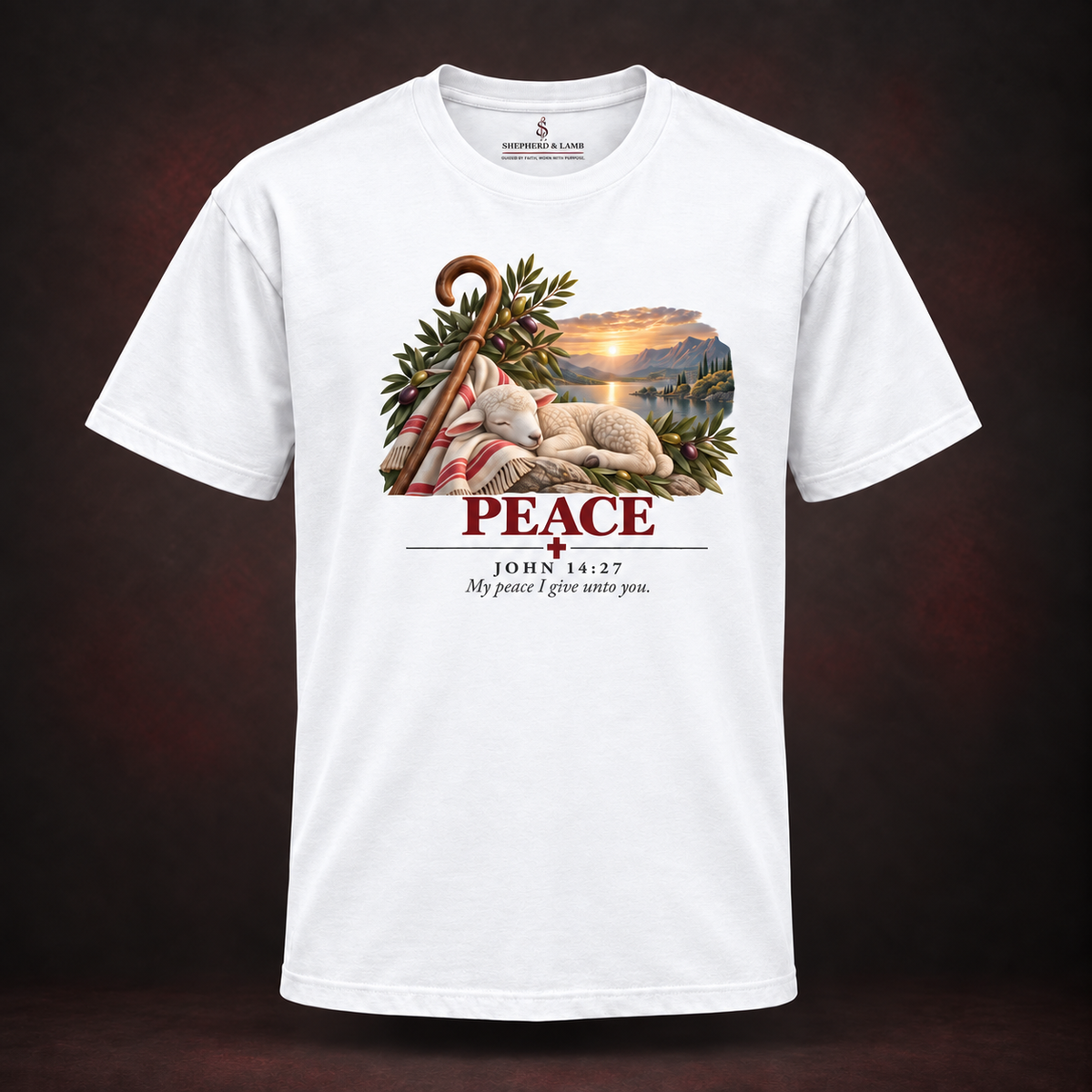PEACE Red Letter Studio White Bella+Canvas 3010 tee front view