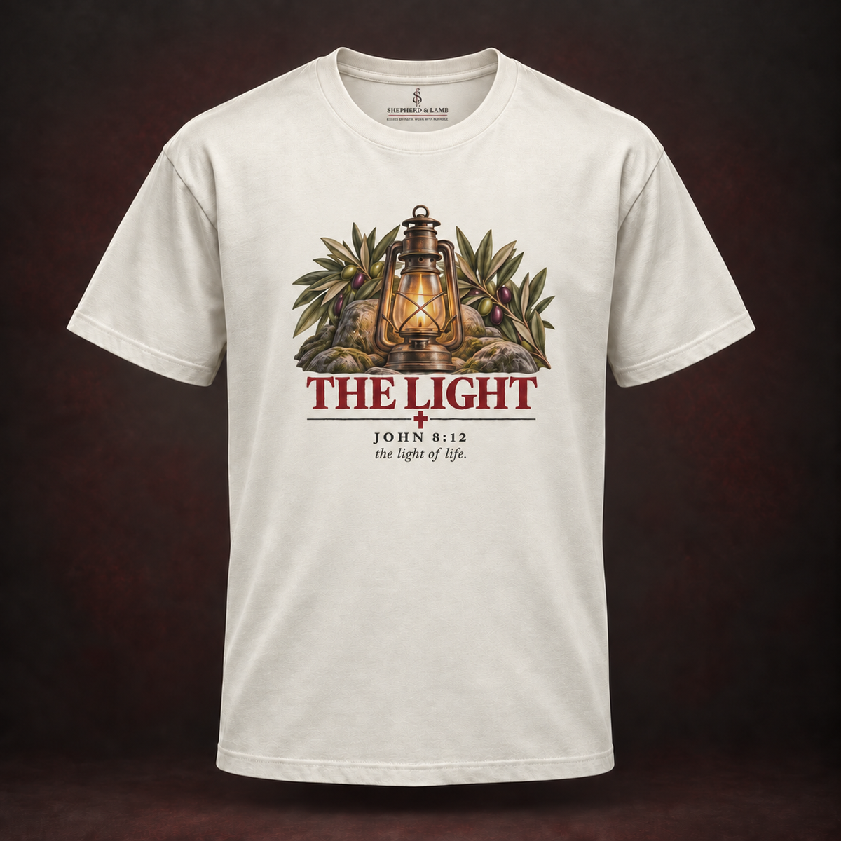 THE LIGHT Red Letter Studio Natural Bella+Canvas 3010 tee front view