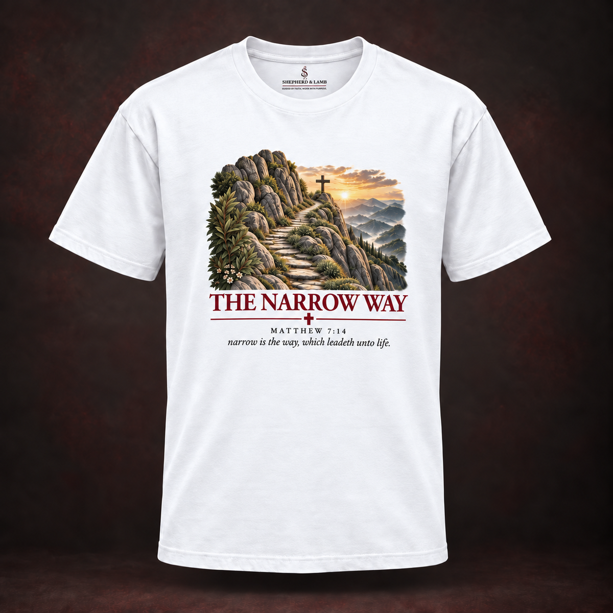 THE NARROW WAY Red Letter Studio White Bella+Canvas 3010 tee front view
