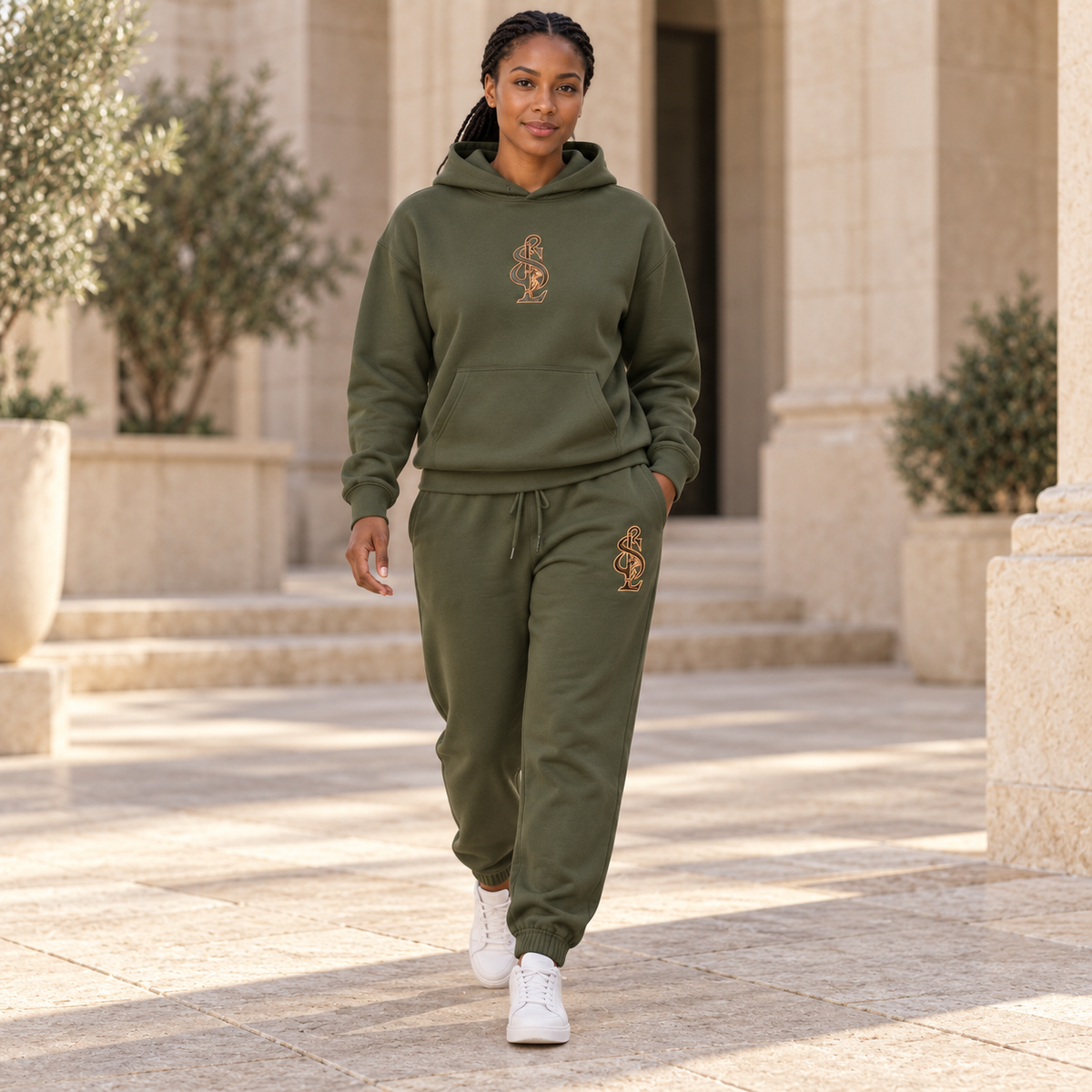 Cypress Signature Relax Hoodie styled with coordinating Relax Track Pants. Pieces sold separately.